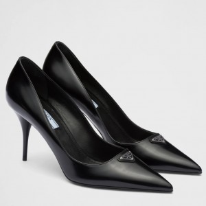 Prada Pumps 85mm In Black Brushed Leather 