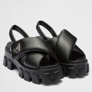 Prada Monolith Padded Sandals In Black Nappa Leather