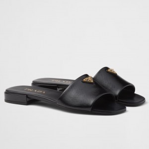 Prada Women's Slides in Black Saffiano Leather