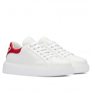 Prada Women's Macro Sneakers In White and Red Leather 