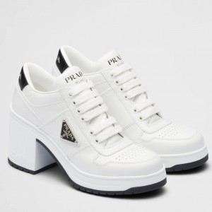 Prada Downtown High-heeled Sneakers In White Leather