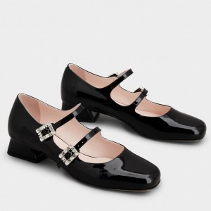 Roger Vivier Tres Vivier Strass Buckle Mini Babies Ballerinas in Black Patent Leather