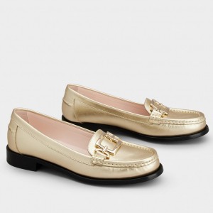 Roger Vivier Metal Buckle Morsetto Loafers in Gold Nappa Leather