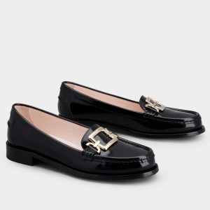 Roger Vivier Metal Buckle Morsetto Loafers in Black Patent Leather