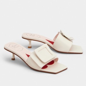 Roger Vivier Covered Buckle 45mm Mules in White Leather