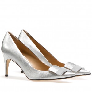 Sergio Rossi SR1 Pumps 75mm In Silver Lambskin