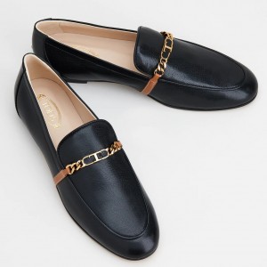 Tod's Women's Black Chain-embellished Leather Loafers