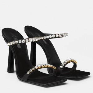 Versace Black Satin Mules 105MM With Rhinestone