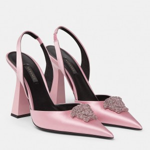 Versace La Medusa Slingback Pumps In Pink Satin