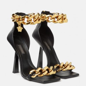 Versace Medusa Chain Sandals 110mm In Black Leather