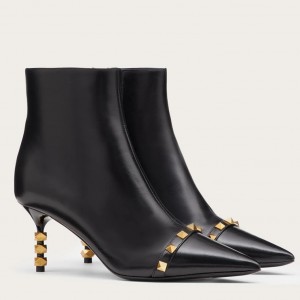 Valentino Black Rockstud Ankle Boots with Sculpted Heel 