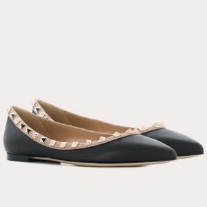 Valentino Rockstud Ballet Flats In Black Calfskin