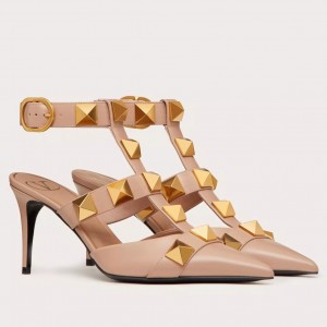Valentino Roman Stud Pumps 80mm In Rose Cannelle Calfskin