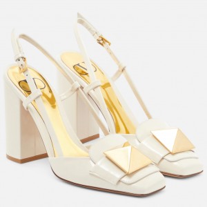 Valentino One Stud Slingback Pumps 100mm In White Patent Calfskin