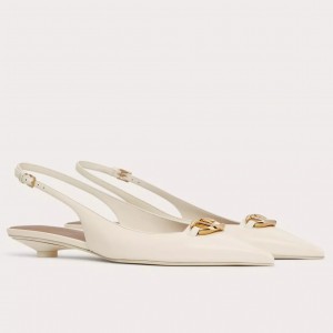 Valentino Bold Edition VLogo Slingback Ballerinas in White Leather