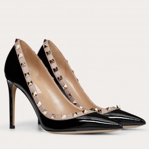 Valentino Rockstud Pumps 100mm In Black Patent Leather