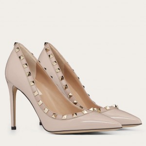Valentino Rockstud Pumps 100mm In Poudre Patent Leather