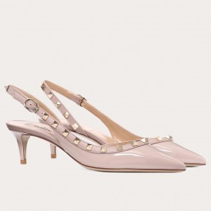 Valentino Rockstud Slingback Pumps 50mm In Poudre Patent Leather