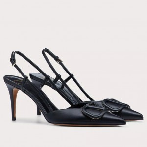 Valentino Vlogo Slingback Pumps 80mm In Black Calfskin