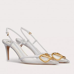 Valentino Vlogo Slingback Pumps 80mm in PVC with White Leather