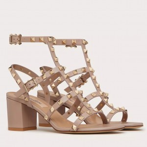 Valentino Rockstud Ankle Strap Sandals 60mm In Poudre Calfskin
