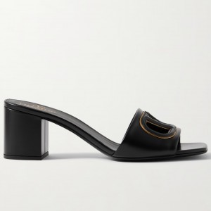Valentino VLogo Cut-out Slide Sandals 60mm in Black Leather