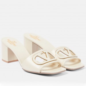 Valentino VLogo Cut-out Slide Sandals 60mm in White Leather