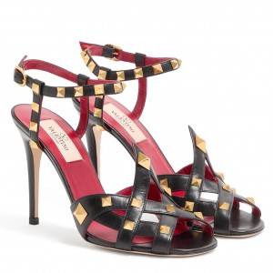 Valentino Garavani Studdy Sandals 100mm in Black Kidskin
