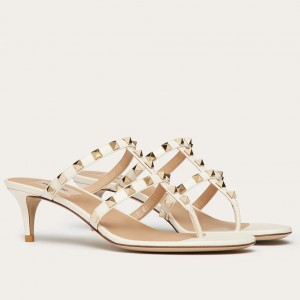 Valentino Rockstud Flip Flop Sandals 50mm In White Calfskin