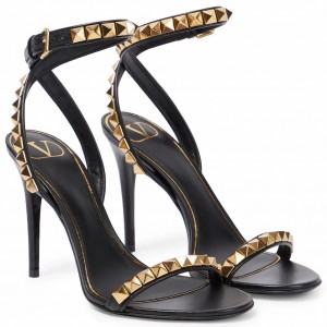 Valentino Rockstud No Limit Sandal 100mm In Black Lambskin