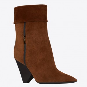 Saint Laurent Niki Ankle Boots in Brown Suede Leather
