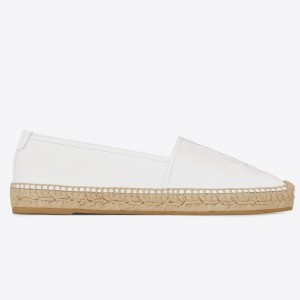 Saint Laurent Monogram Espadrilles In White Lambskin