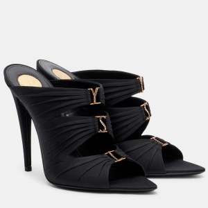 Saint Laurent Emilie Mules in Black Satin