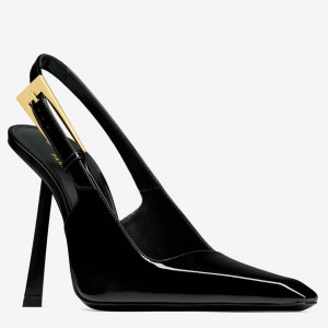 Saint Laurent Lee Slingback Pumps in Black Patent Leather