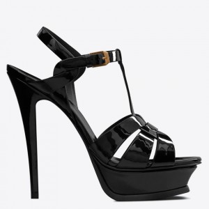 Saint Laurent Tribute Platform Sandals 135mm In Black Patent Leather 