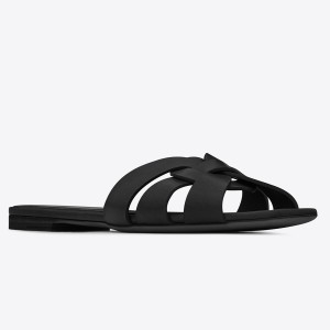 Saint Laurent Tribute Slides In Black Calfskin