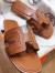 Hermes Oran Slide Sandals In Brown Leather With Stitched