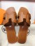 Hermes Oran Slide Sandals In Brown Leather With Stitched