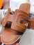 Hermes Oran Slide Sandals In Brown Leather With Stitched