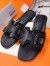 Hermes Oran Slide Sandals In Black Leather With Stitched