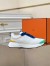 Hermes Heros Sneakers in White Knit and Blue Suede 
