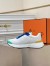 Hermes Heros Sneakers in White Knit and Blue Suede 
