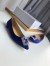 Manolo Blahnik Hangisi Flats In Blue Satin with Crystal Buckle