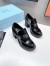 Prada Chocolate High-heeled Loafers In Black Brushed Leather 