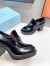 Prada Chocolate High-heeled Loafers In Black Brushed Leather 