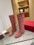 Valentino VLogo Type Knee Boots in Red Toile Iconographe fabric