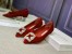 Manolo Blahnik Hangisi Flats In Red Velvet with Crystal Buckle