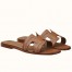 Hermes Oran Slide Sandals In Brown Leather With Stitched