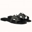 Hermes Oran Slide Sandals In Black Leather With Stitched