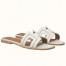 Hermes Oran Slide Sandals In White Leather With Stitched